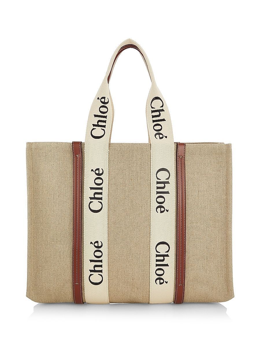 Women's Large Woody Canvas Tote - White Brown