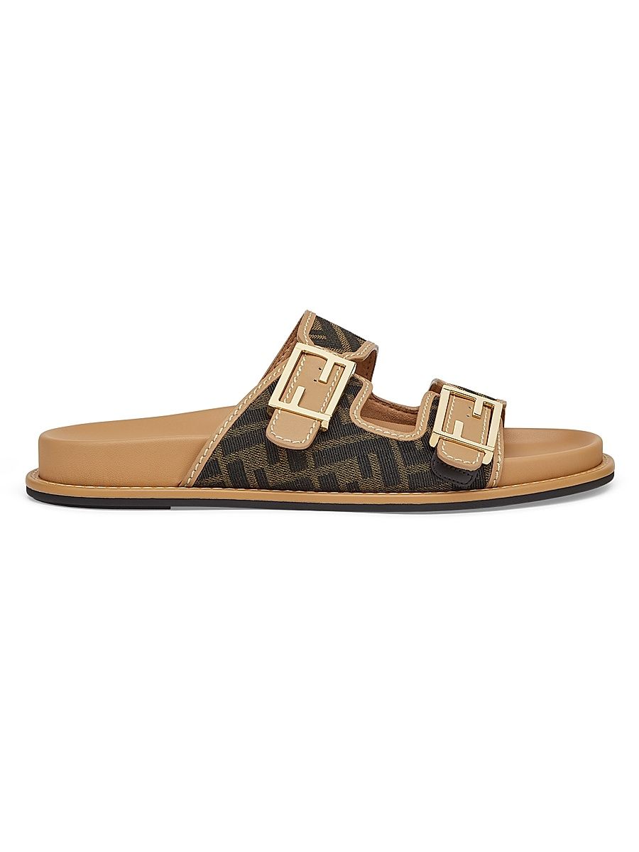 Women's Logo Canvas Flat Sandals - Brown Multi - Size 12