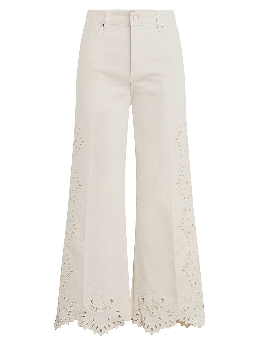 Women's Mia Stretch-Cotton Wide-leg Ankle Jeans - Ecru Floral - Size 27