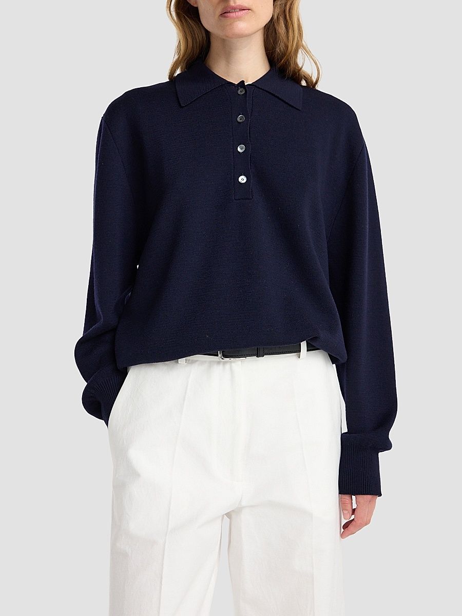 Women's Wool-Blend Polo Sweater - Anthracite - Size 12