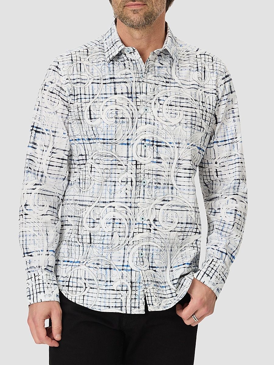 Men's Webster Printed Cotton Button-Front Shirt - White - Size Small