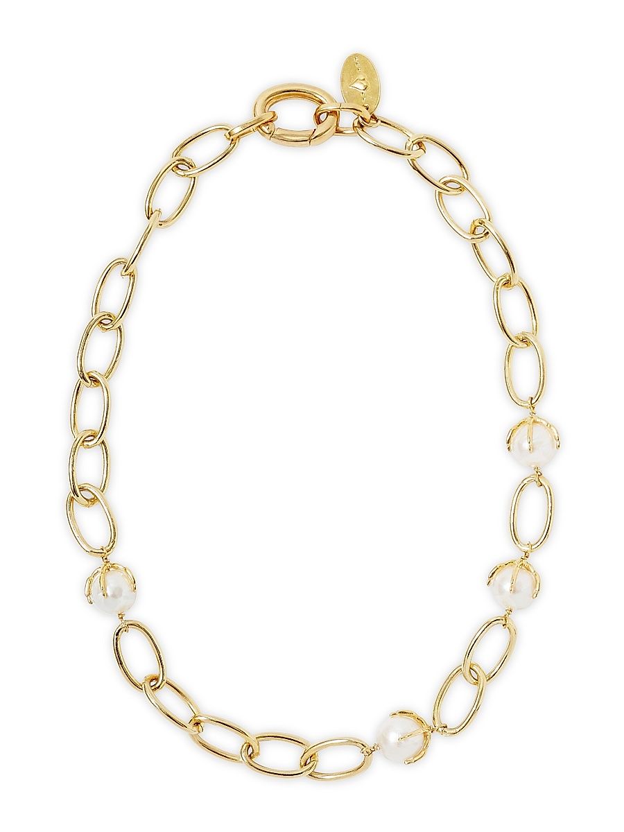 Women's 18K-Gold-Plated & Freshwater Pearl Chain Necklace - White Pearl