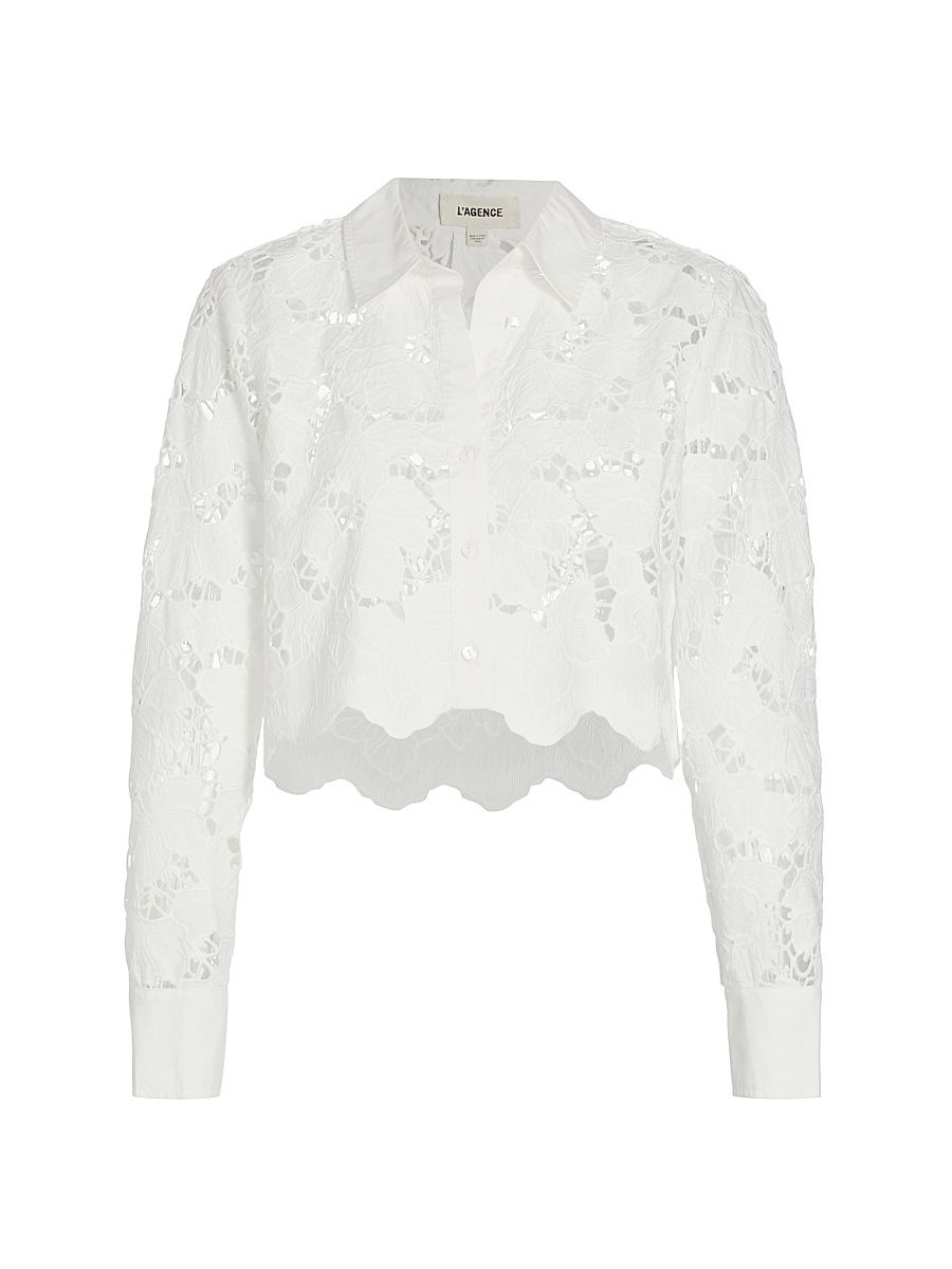 Women's Seychelle Floral Cotton Eyelet Crop Blouse - White - Size XL