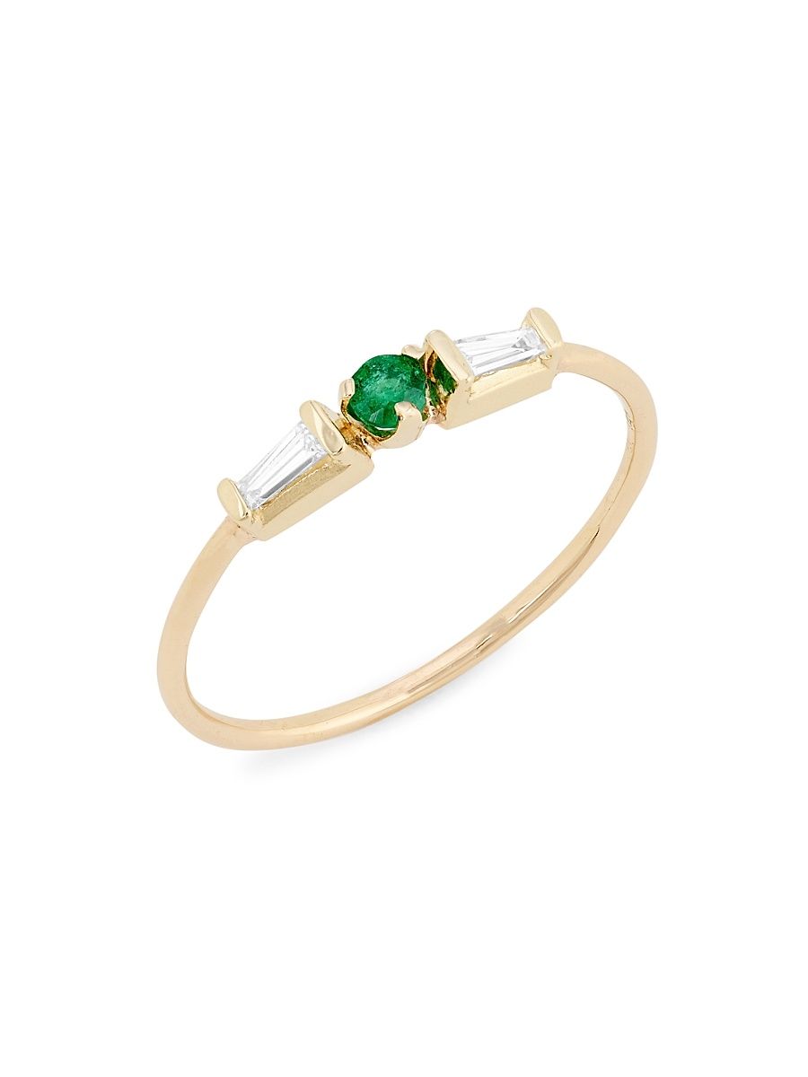 Women's 14K Yellow Gold, Emerald & Diamond Ring - Yellow Gold - Size 5