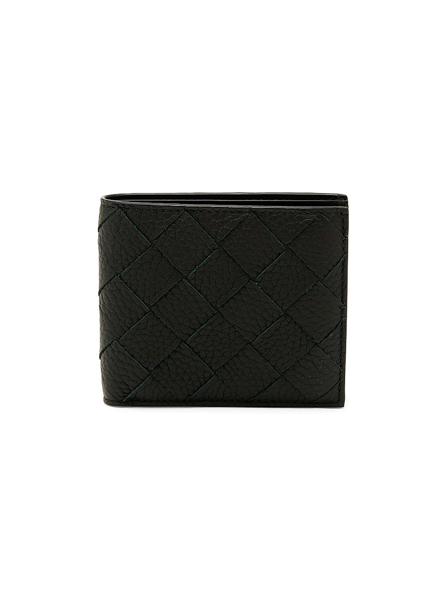 Men's Intrecciato Leather Bi-Fold Wallet - Dark Green