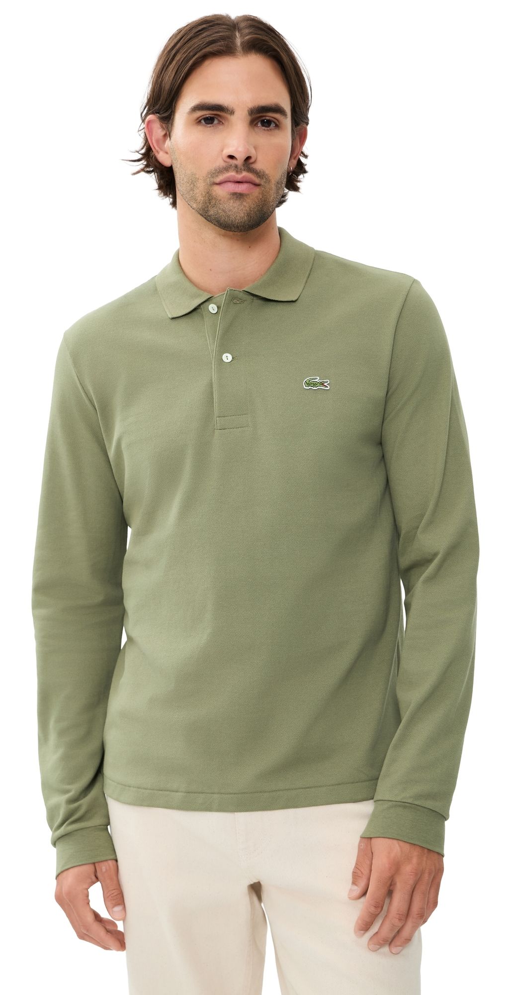 Lacoste Original Long Sleeve Cotton Pique Polo Kaki M