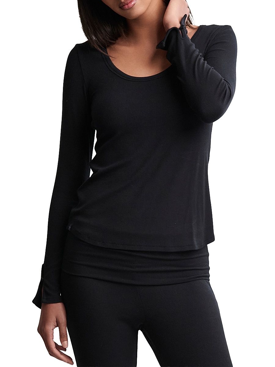 Women's Ultra Soft Ribbed Long-Sleeve T-Shirt - Black - Size XS