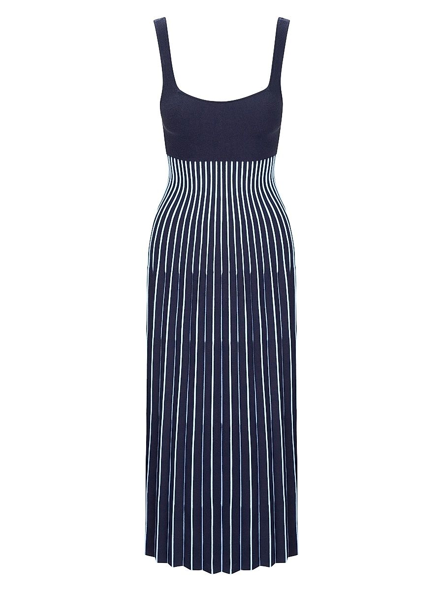 Women's Ellison Pleated Midi-Dress - Navy Clear Blue - Size Large
