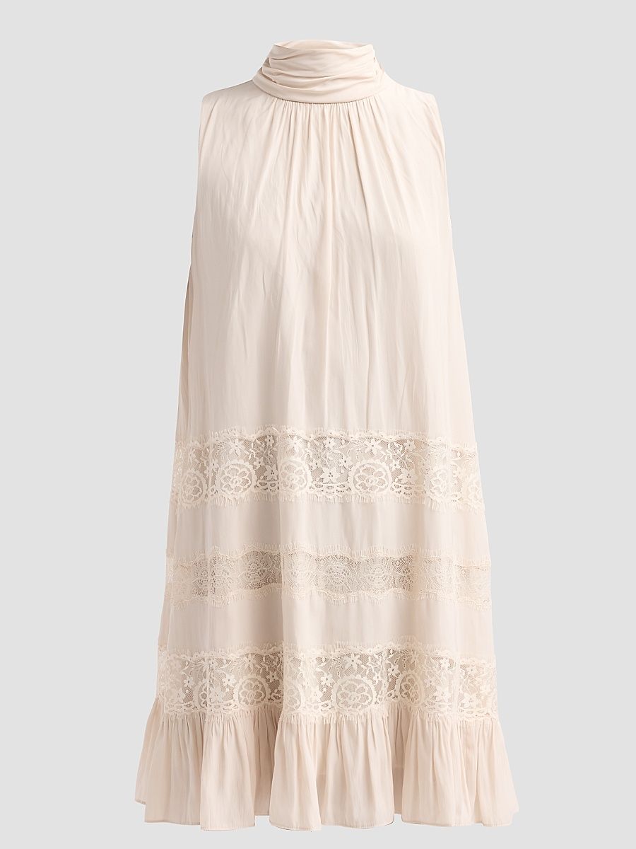 Women's Samantha Tiered Lace Mini Dress - Bone - Size Large