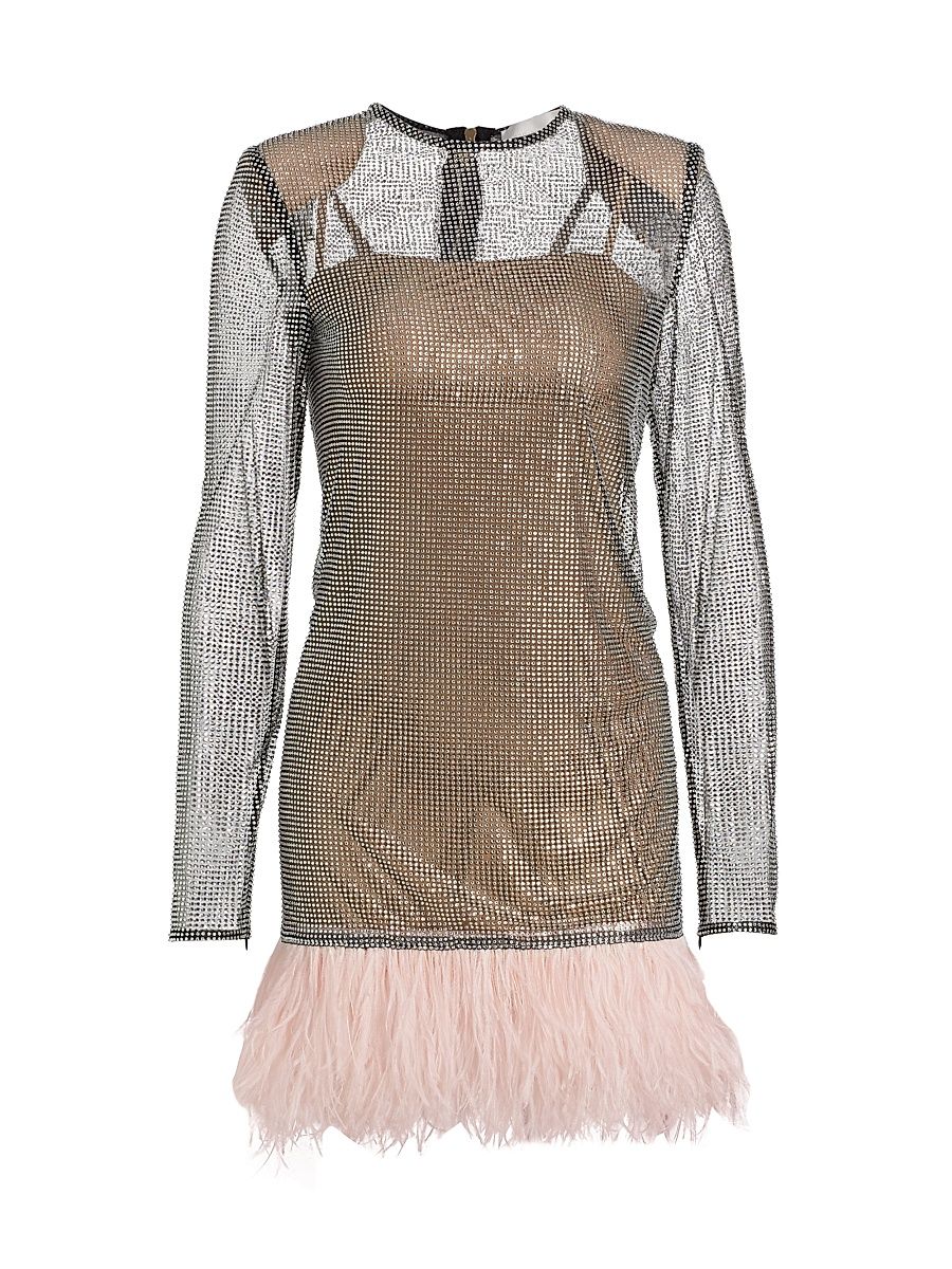 Women's Webb Feather-Trim Cocktail Dress - Silver Pink - Size XS