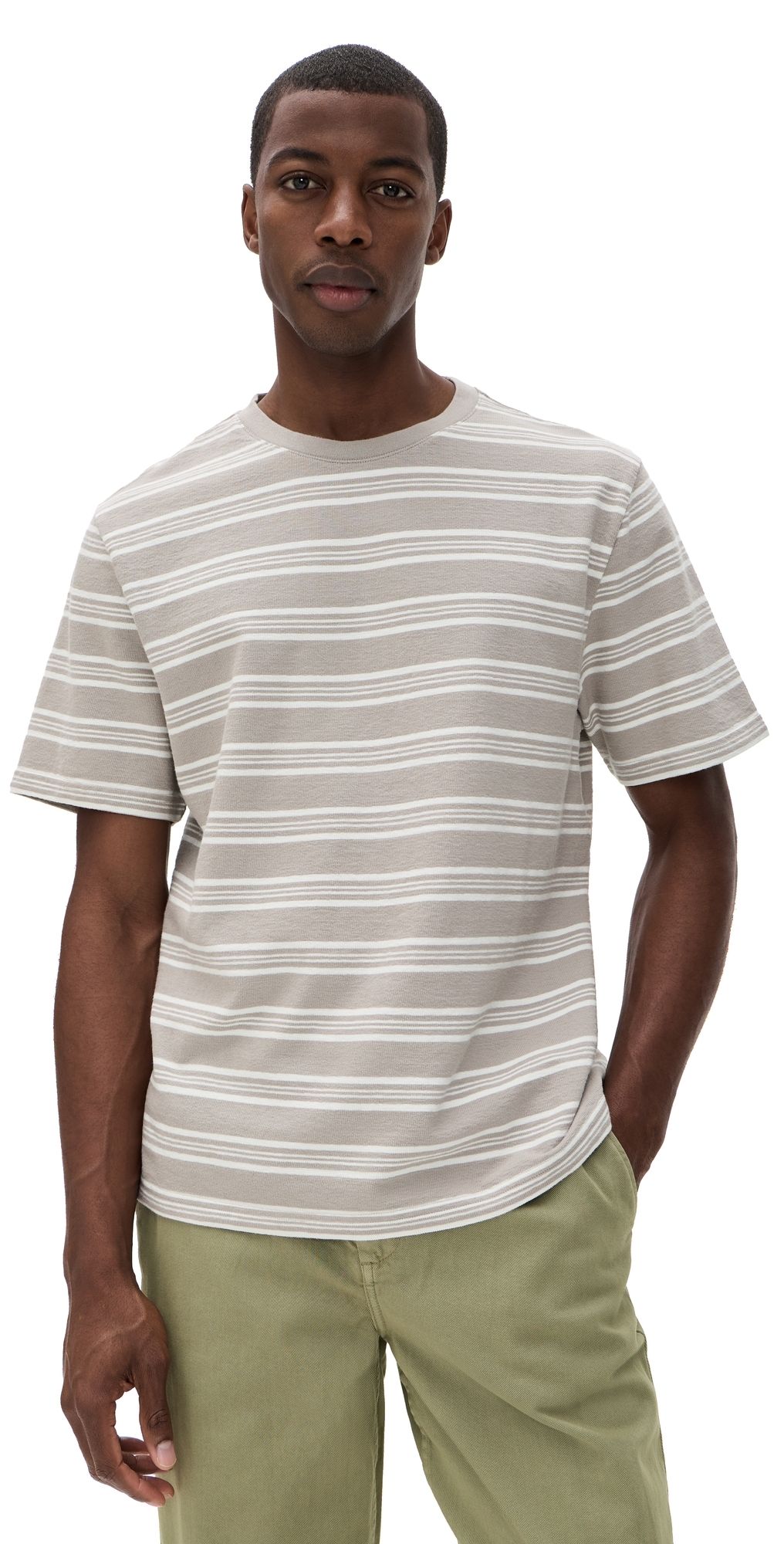 Wax London Textured Stripe Dean Tee Taupe/Ecru XXL