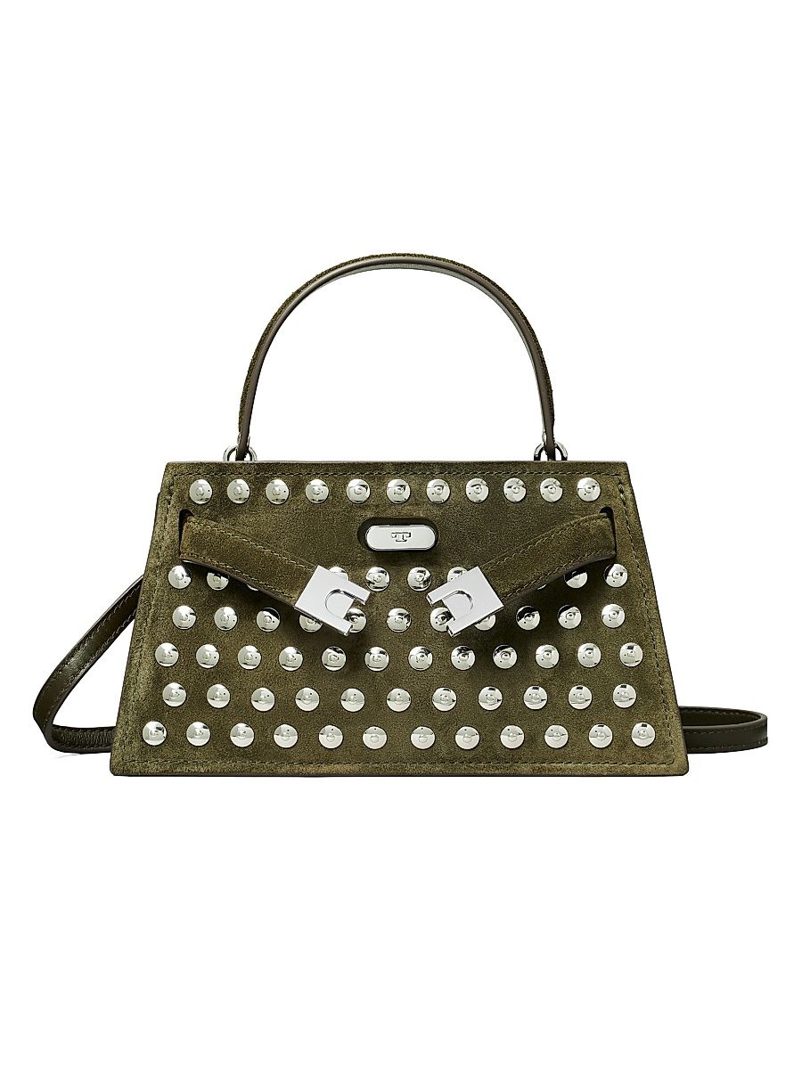 Women's Mini Lee Radziwill Studded Suede Top Handle Bag - Dark Leccio