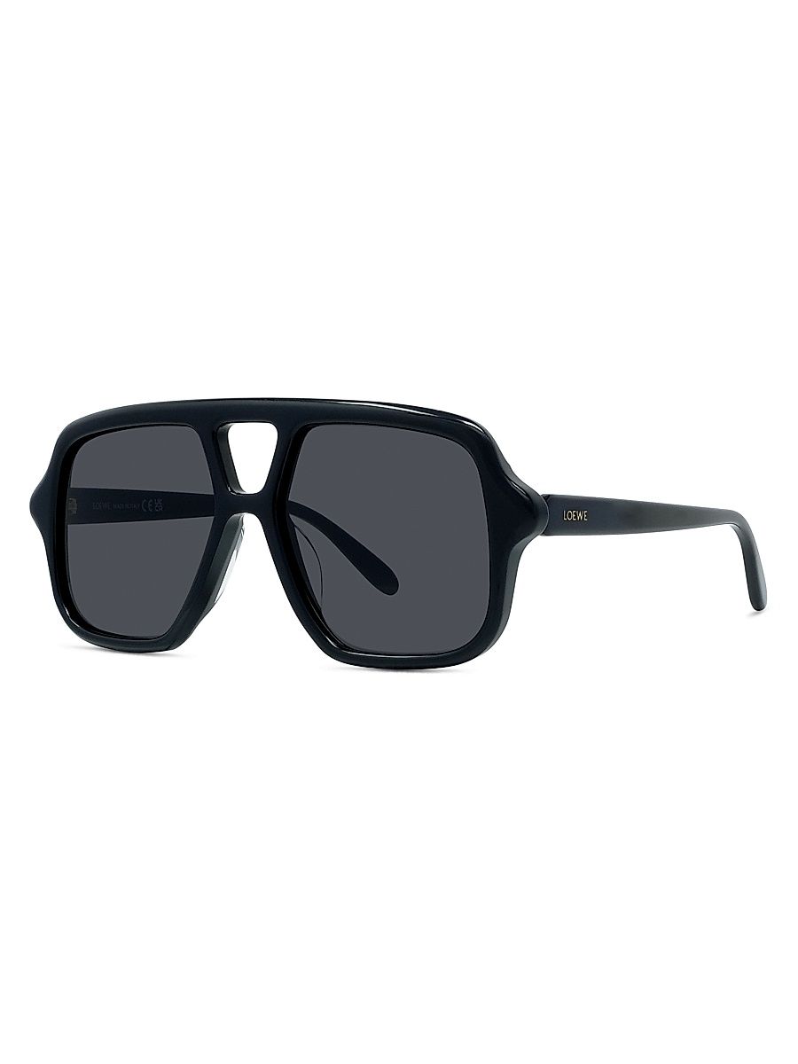 Men's Slim 54MM Rectangular Sunglasses - Shiny Black Smoke