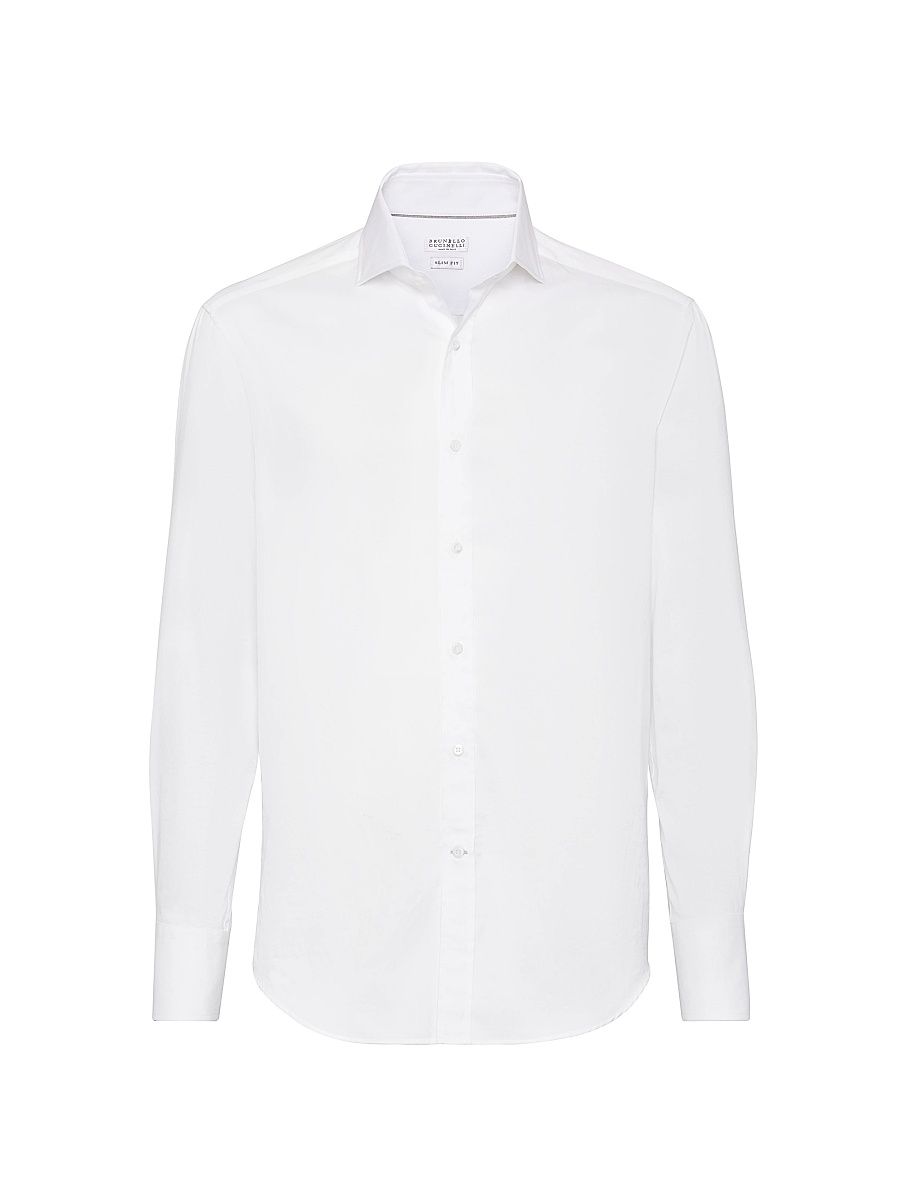 Men's Twill Slim Fit Shirt with Spread Collar - White - Size Large