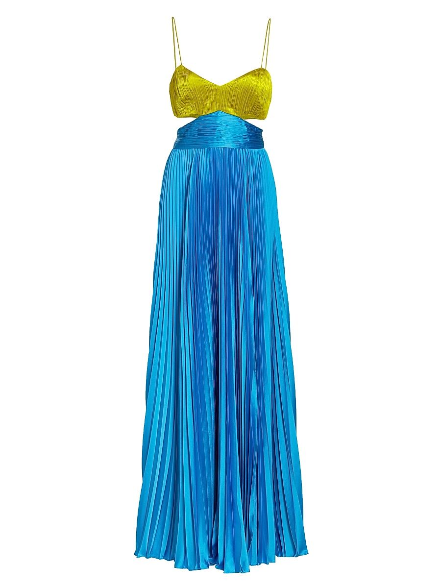 Women's Elodie Pleated Cut-Out Gown - Citrine Green Aquarius - Size 14