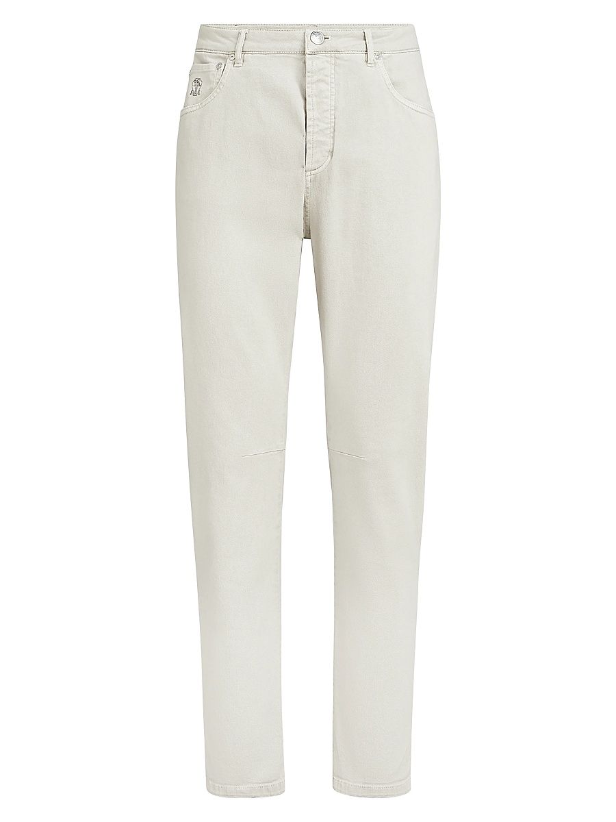 Men's Garment Dyed Five Pocket Jeans in Comfort Denim - Snow - Size 48