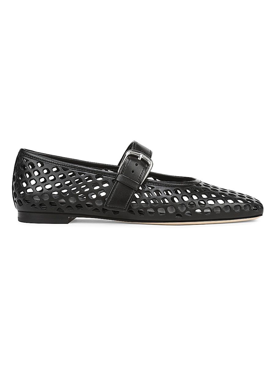 Women's Daniela Perforated Leather Mary Jane Flats - Black - Size 11