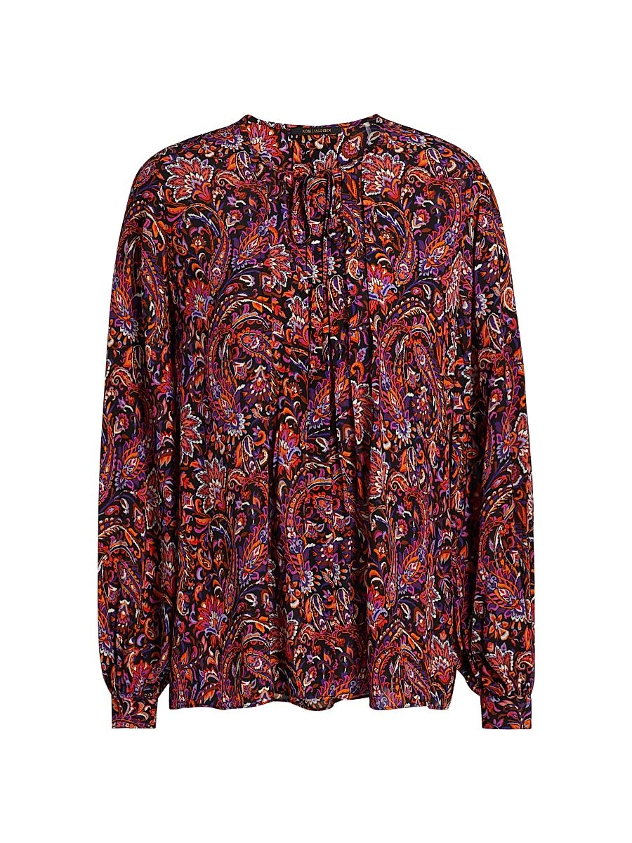 Women's Roxanne Paisley Round-Neck Blouse - Black Multi - Size XL