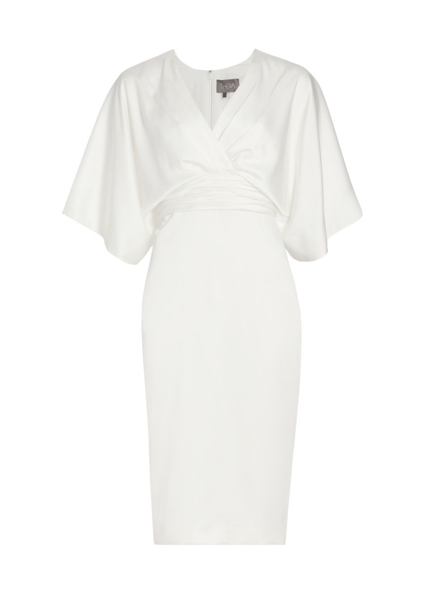 Theia Women's V-Neck Satin Dress - Ivory - Size 12