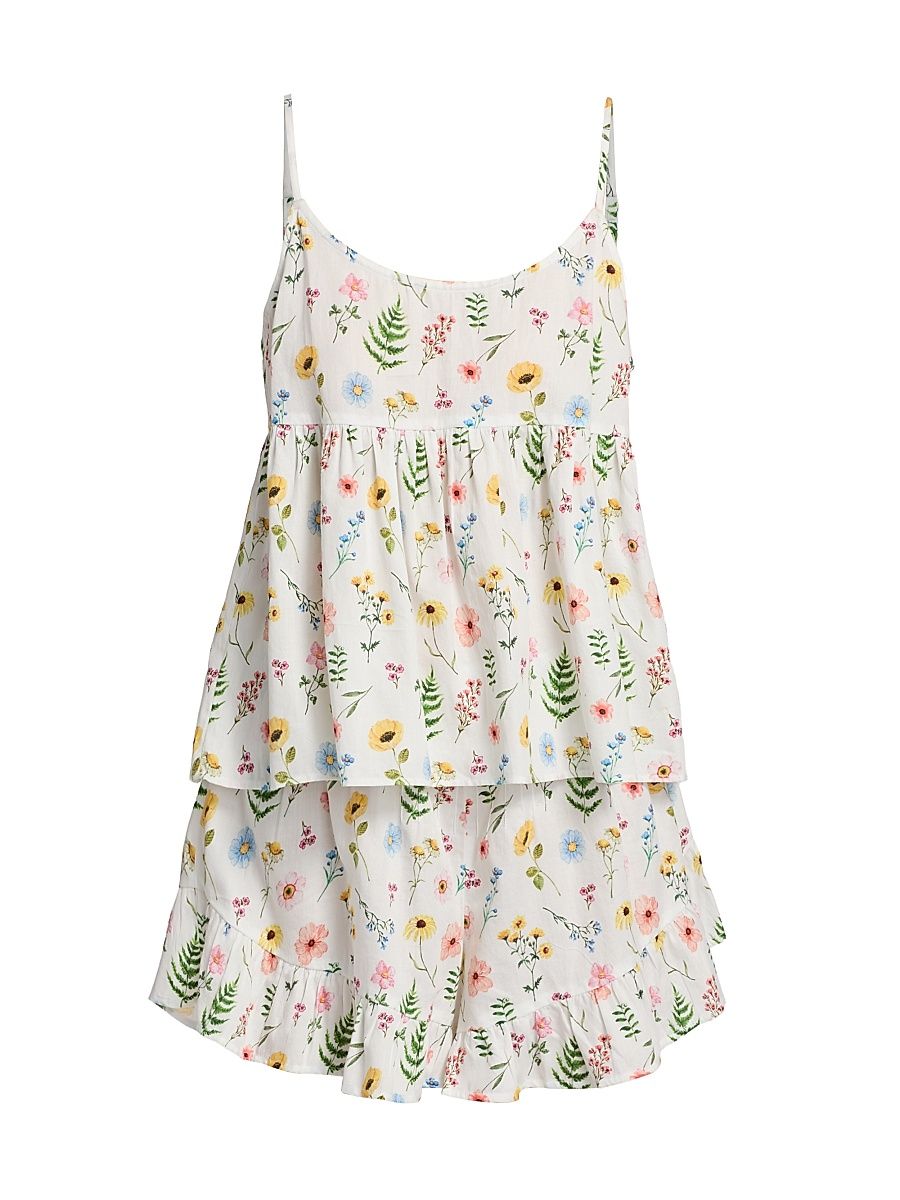 Women's Elodie Wildfloral Cotton Cami & Boxer Pajamas - White - Size XL