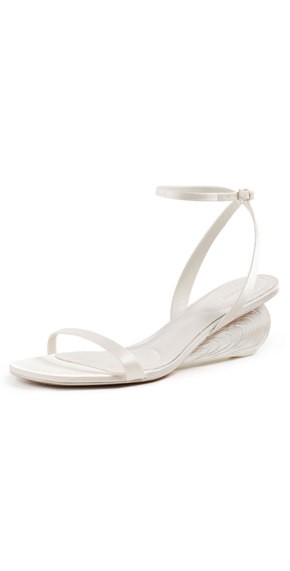 SIMKHAI Bridget Satin Oyster Shell Wedge Sandals Alabaster 40