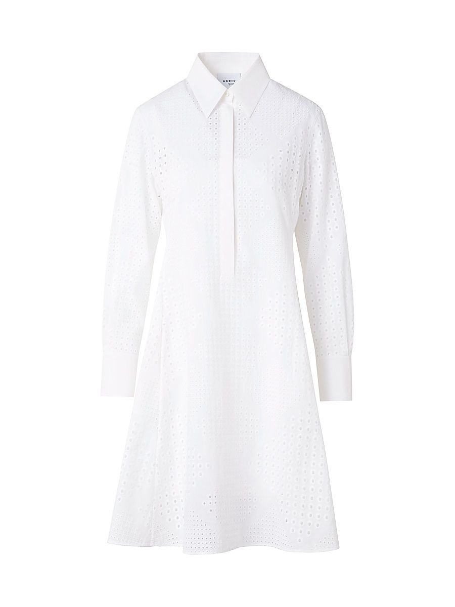 Women's Poplin Diamond Eyelet Shirtdress - Cream - Size 14