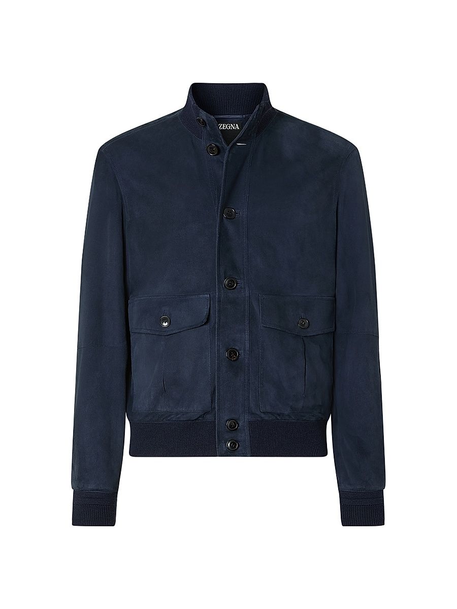 Men's Suede Blouson Jacket - Dark Indigo Blue - Size 48