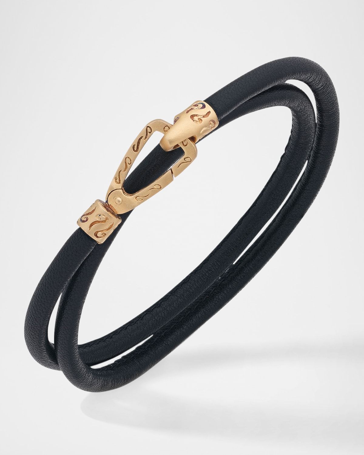 Men & apos;s Lash Double Wrap Smooth Leather Bracelet, Gold