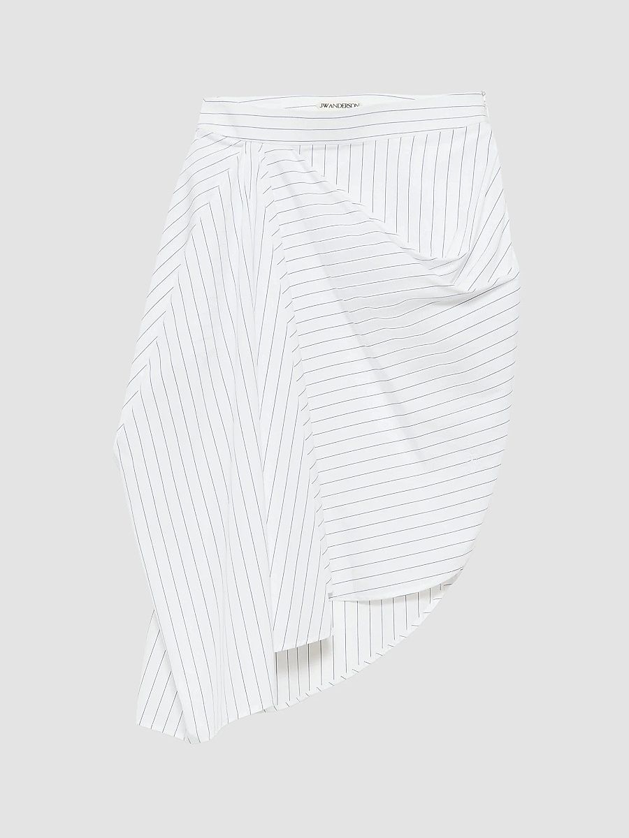 JW Anderson Women's Asymmetric Pinstriped Draped Cotton Midi Skirt - White Blue - Size 6