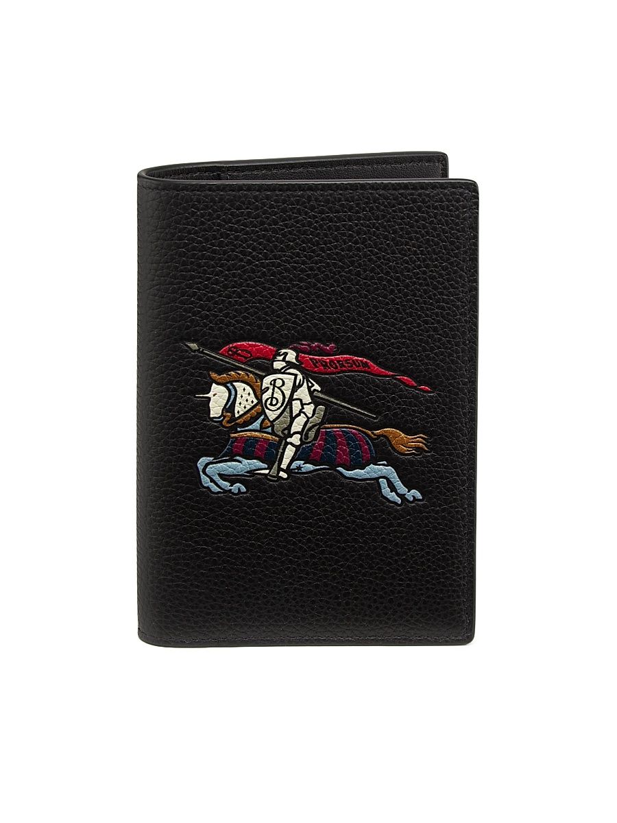 Men's Equestrian Knight Leather Passport Case - Black