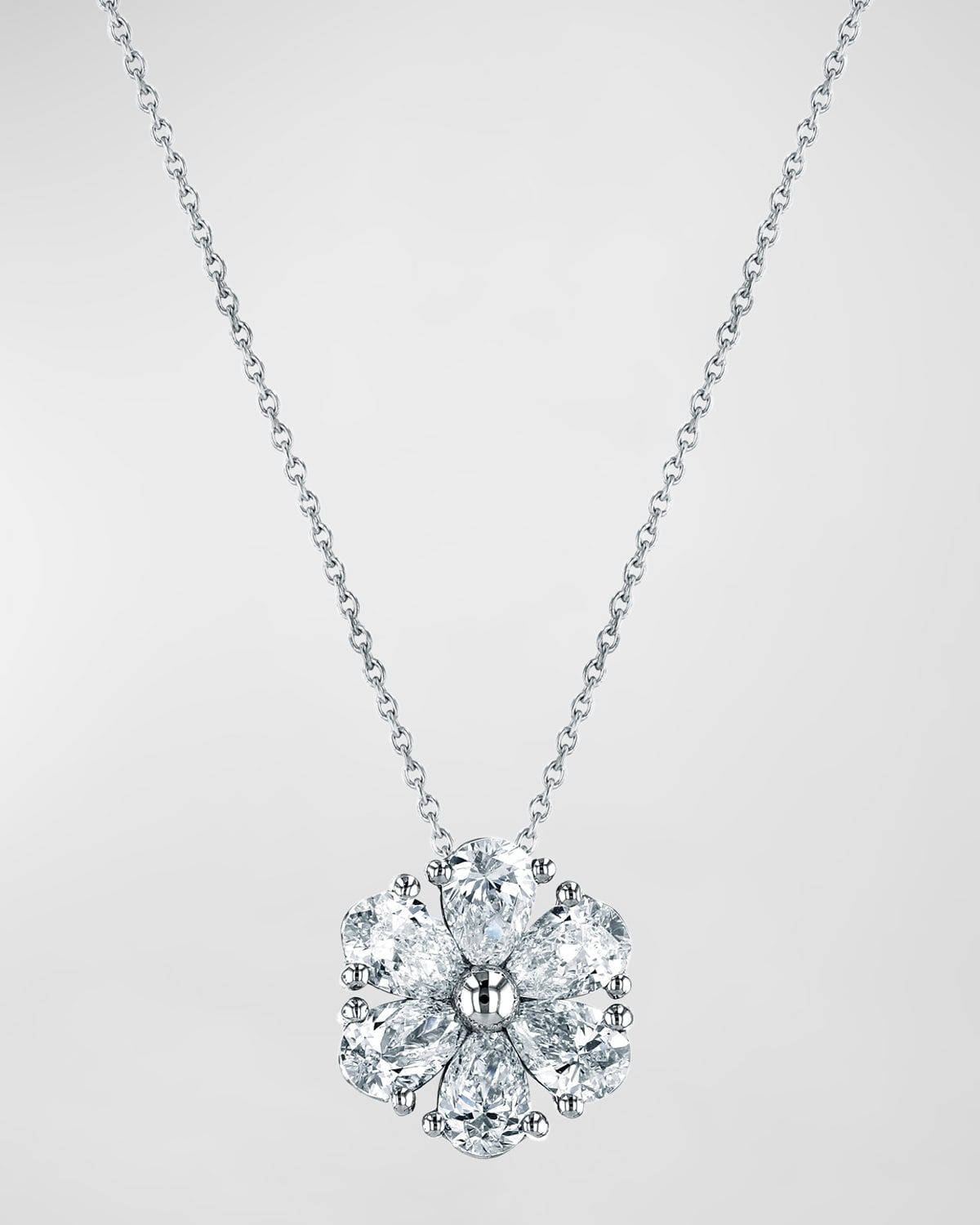 18K Gold Pear-Shaped Diamond Floral Pendant 16" Necklace, 1.20tcw