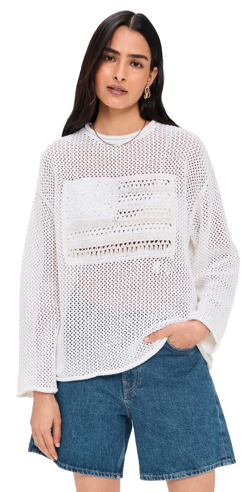 Polo Ralph Lauren Tonal Flag Sweater White Multi S