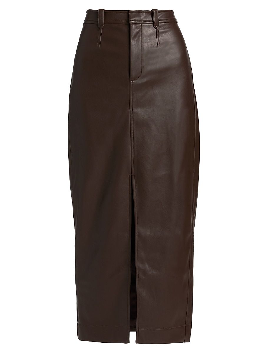 Women's Meg Vegan Leather Midi-Skirt - Espresso - Size 14