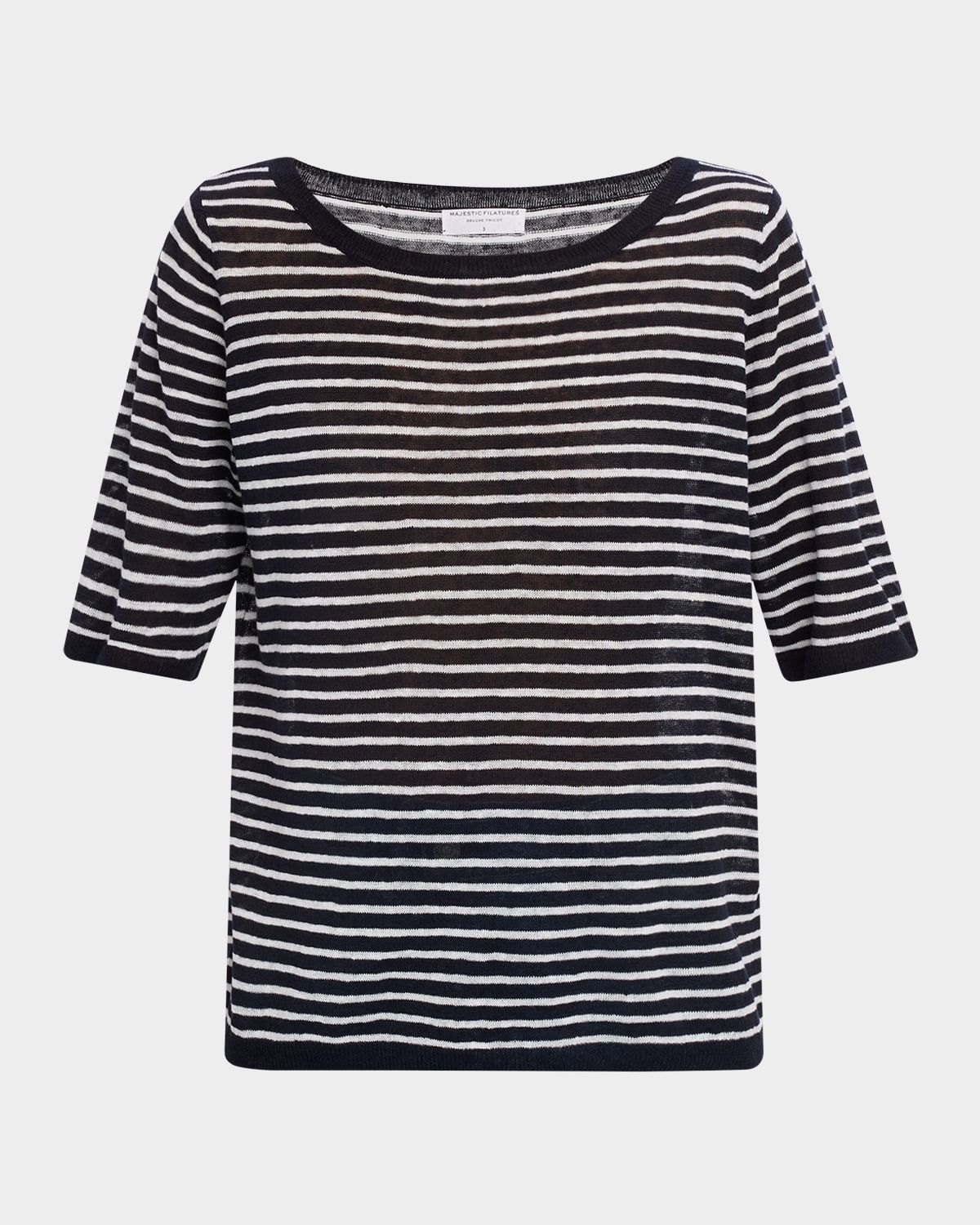 Striped Bateau-Neck Knit Top