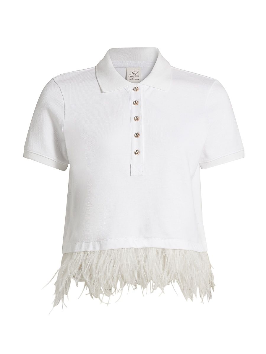 Women's Reign Feather-Hem Top - White - Size Medium