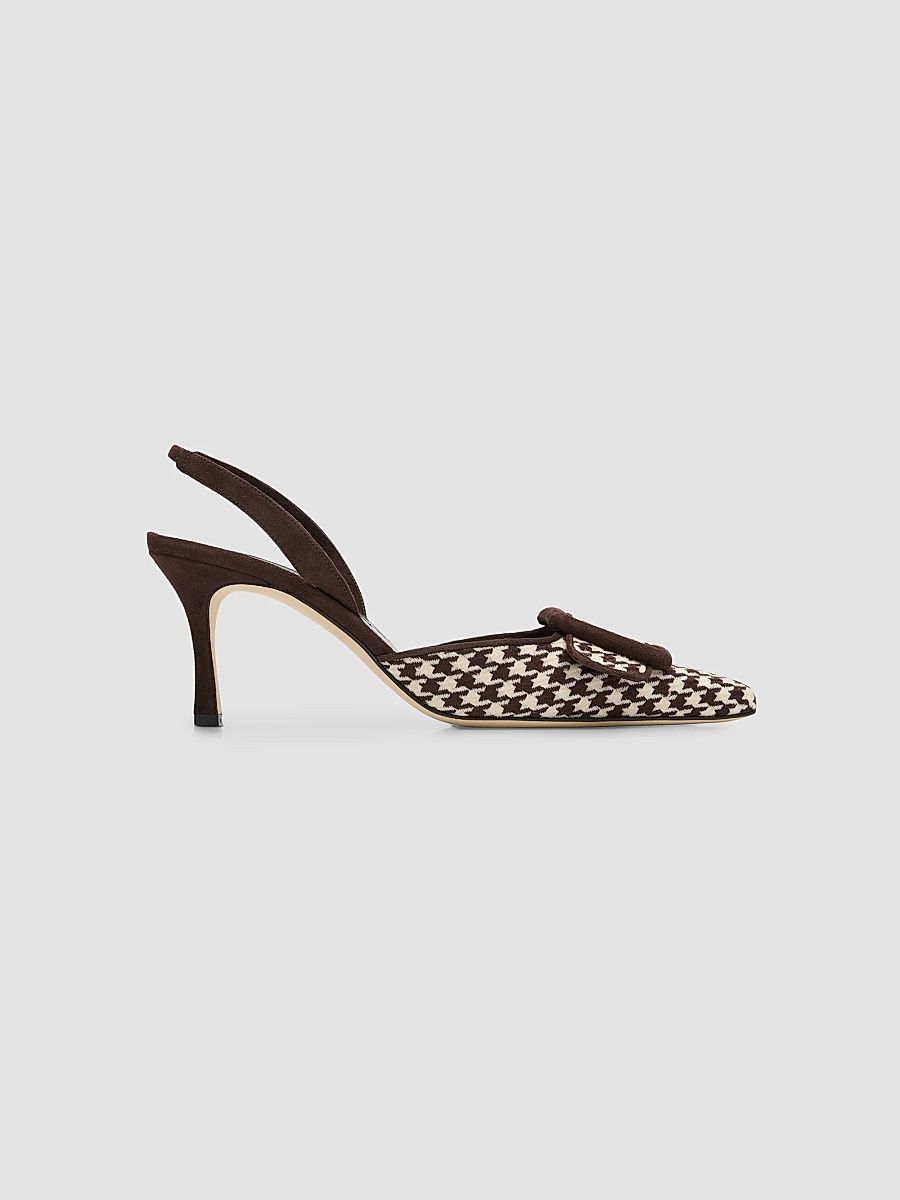 Women's Mayslibi 70MM Houndstooth Slingback Pumps - Dark Brown - Size 5