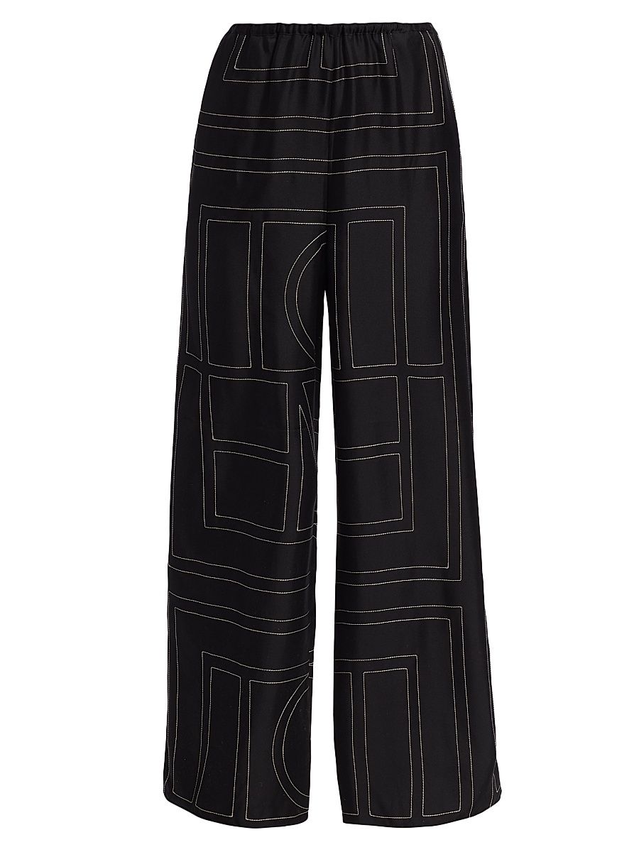 Women's Monogram Stitch Silk Pants - Black Monogram - Size 12