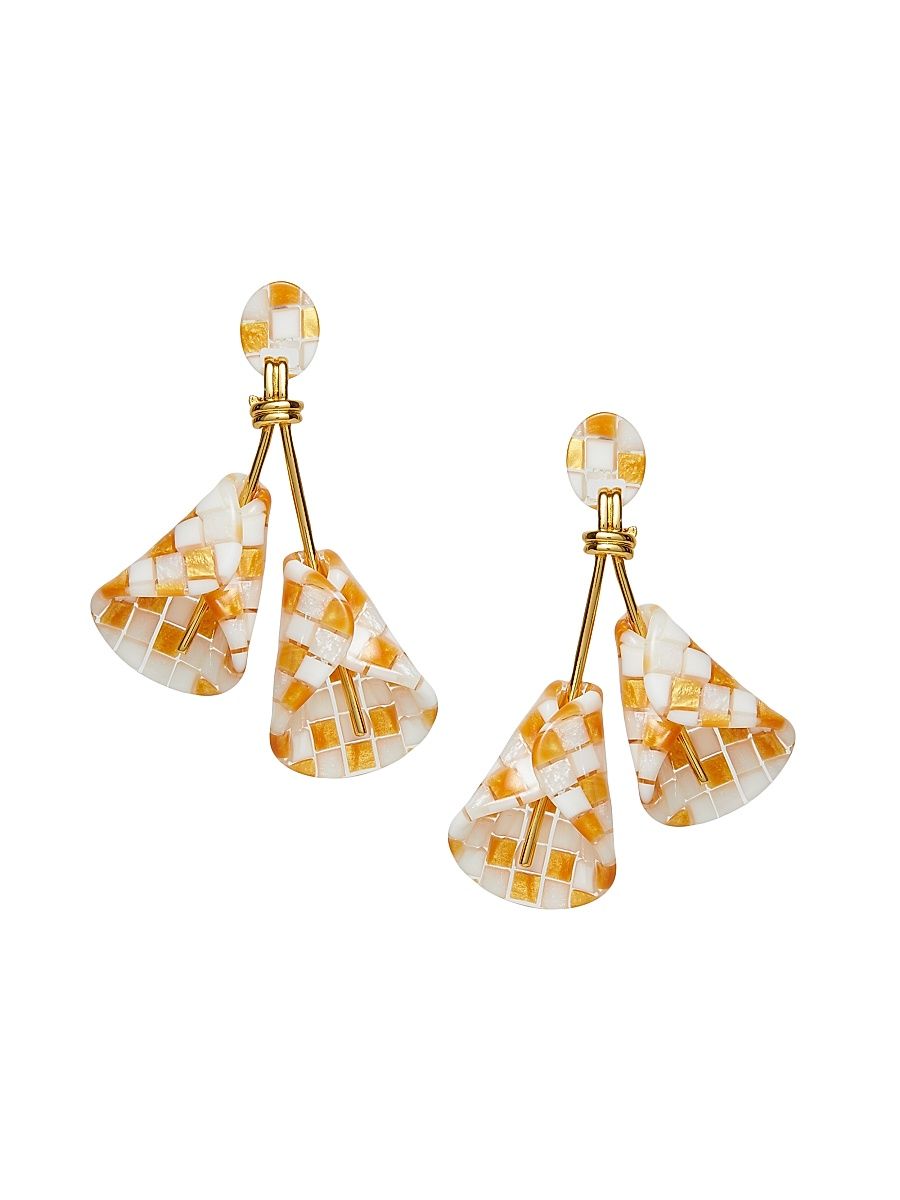 Women's Calla Lily 14K Gold-Plated & Acetate Checkered Earrings - Wicker