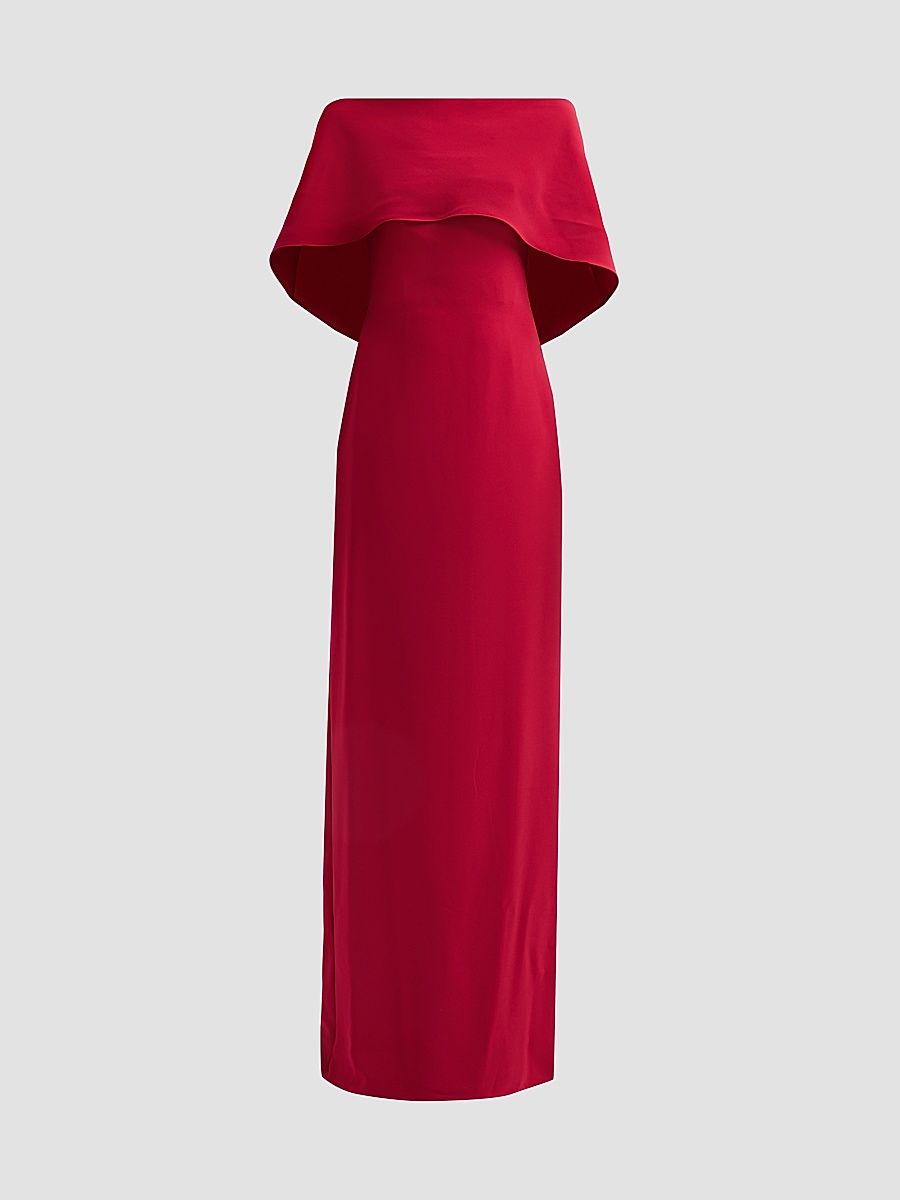 Women's Stretch Crepe Scarf Column Gown - Crimson - Size 14