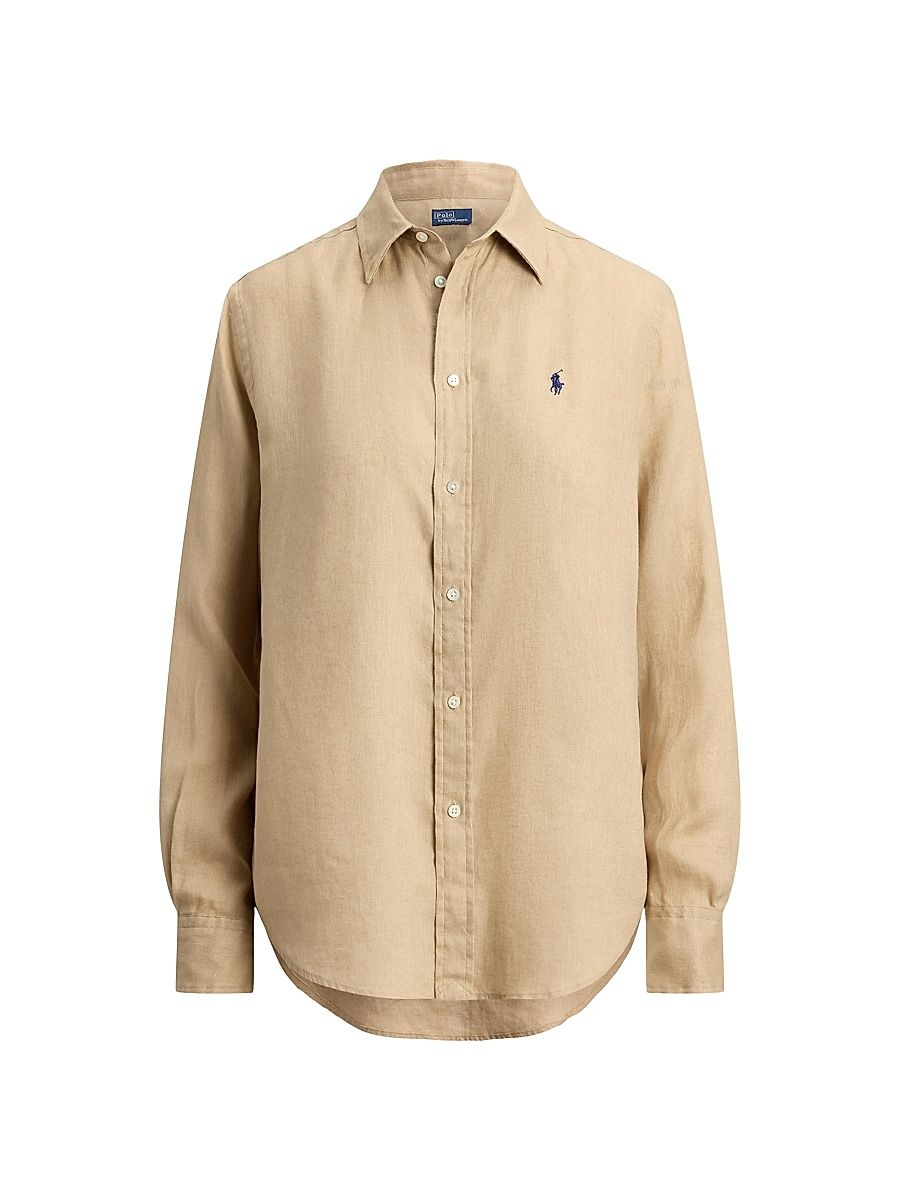 Women's Logo Linen Classic Fit Shirt - Coastal Beige - Size XS