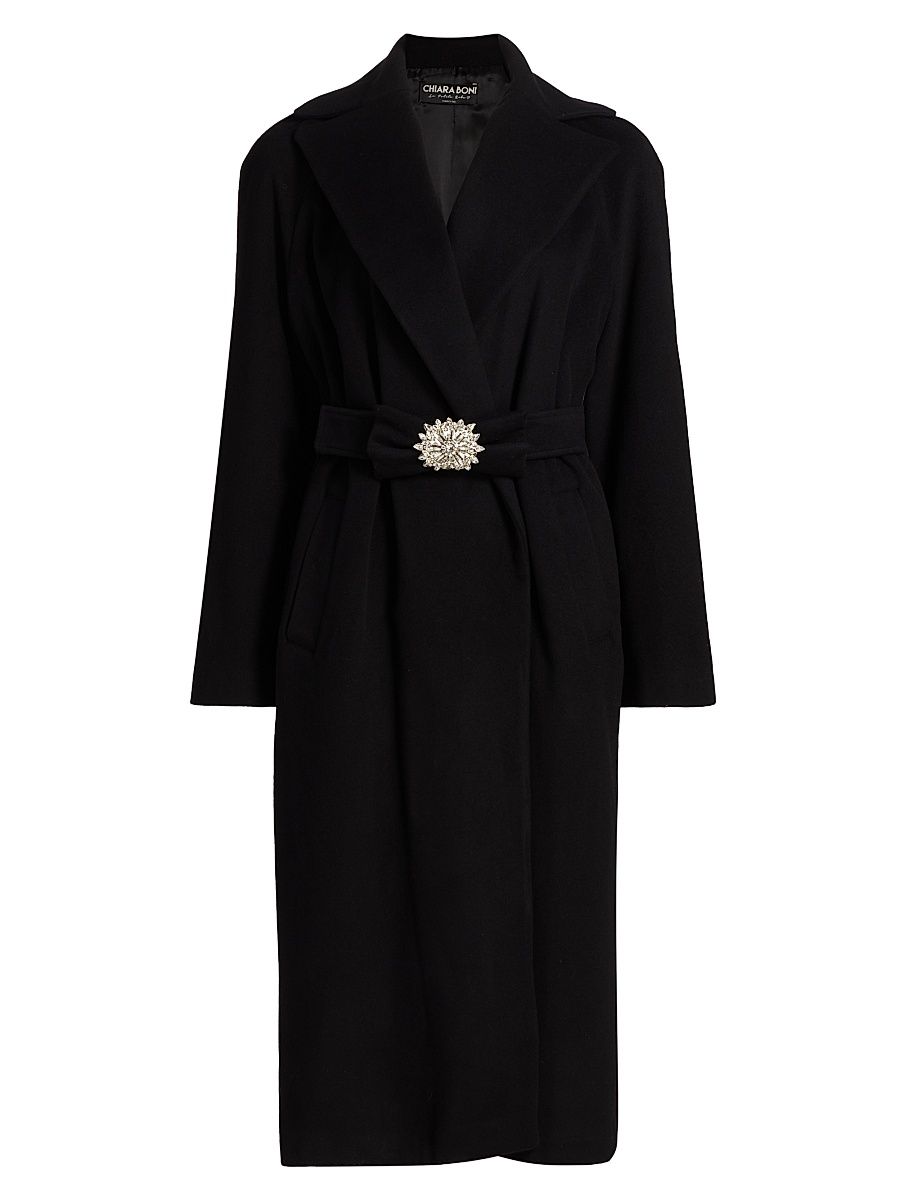 Women's Exbal Embellished Virgin Wool-Blend Belted Coat - Black - Size 2