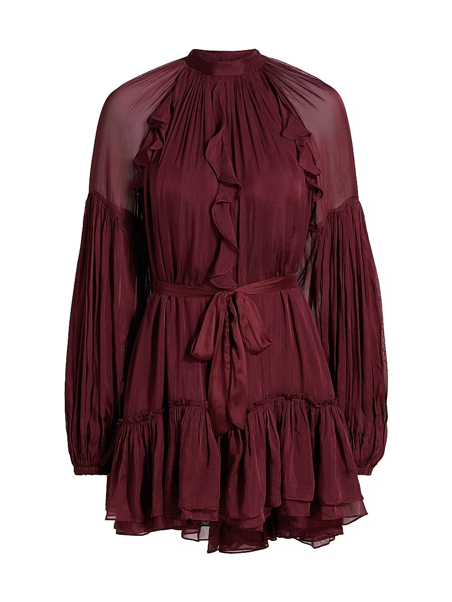 Women's Aayu Ruffled Minidress - Burgundy - Size Small