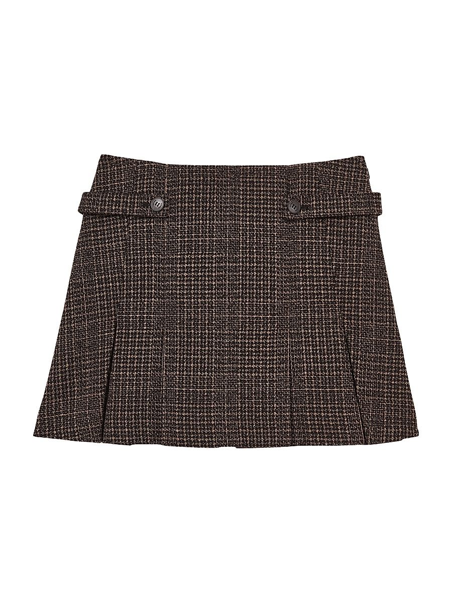 Women's Elle Pleated Plaid Tweed Miniskirt - Brown - Size 14