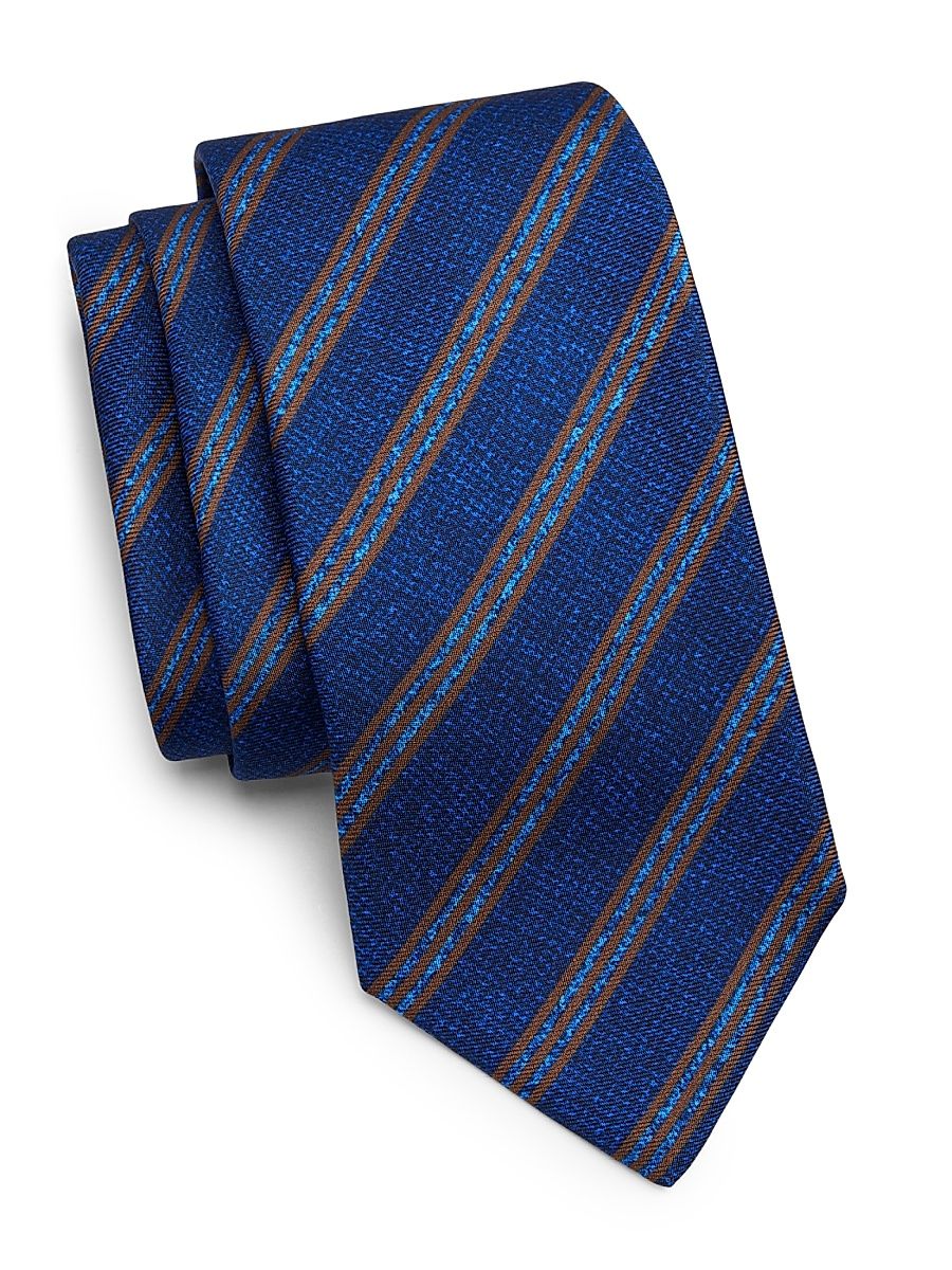 Men's Striped Silk Tie - Brown Light Blue
