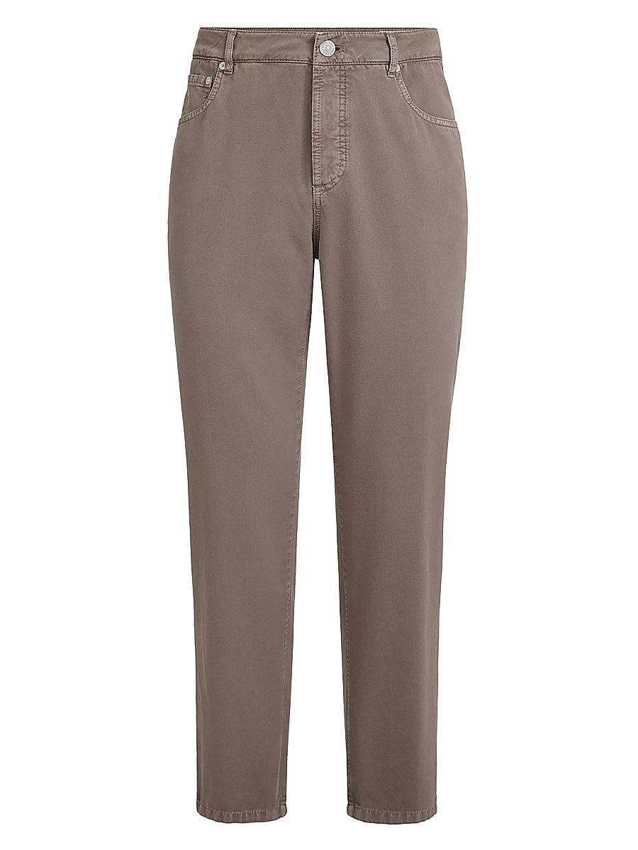 Men's Garment Dyed Five Pocket Jeans in Twisted Cotton Gabardine - Hazelnut - Size 46