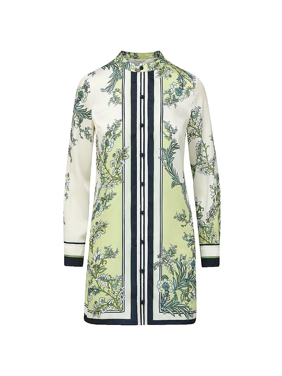 Women's Carstowe Floral Satin Mini-Shirtdress - Light Pistachio Multi - Size 14