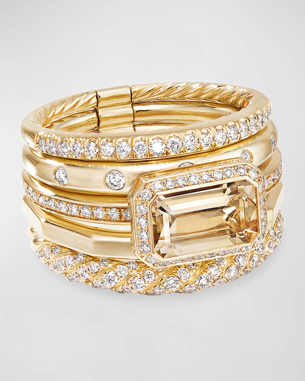 Stax Fine Cable Ring in 18K Gold with Diamonds and Tanzanite