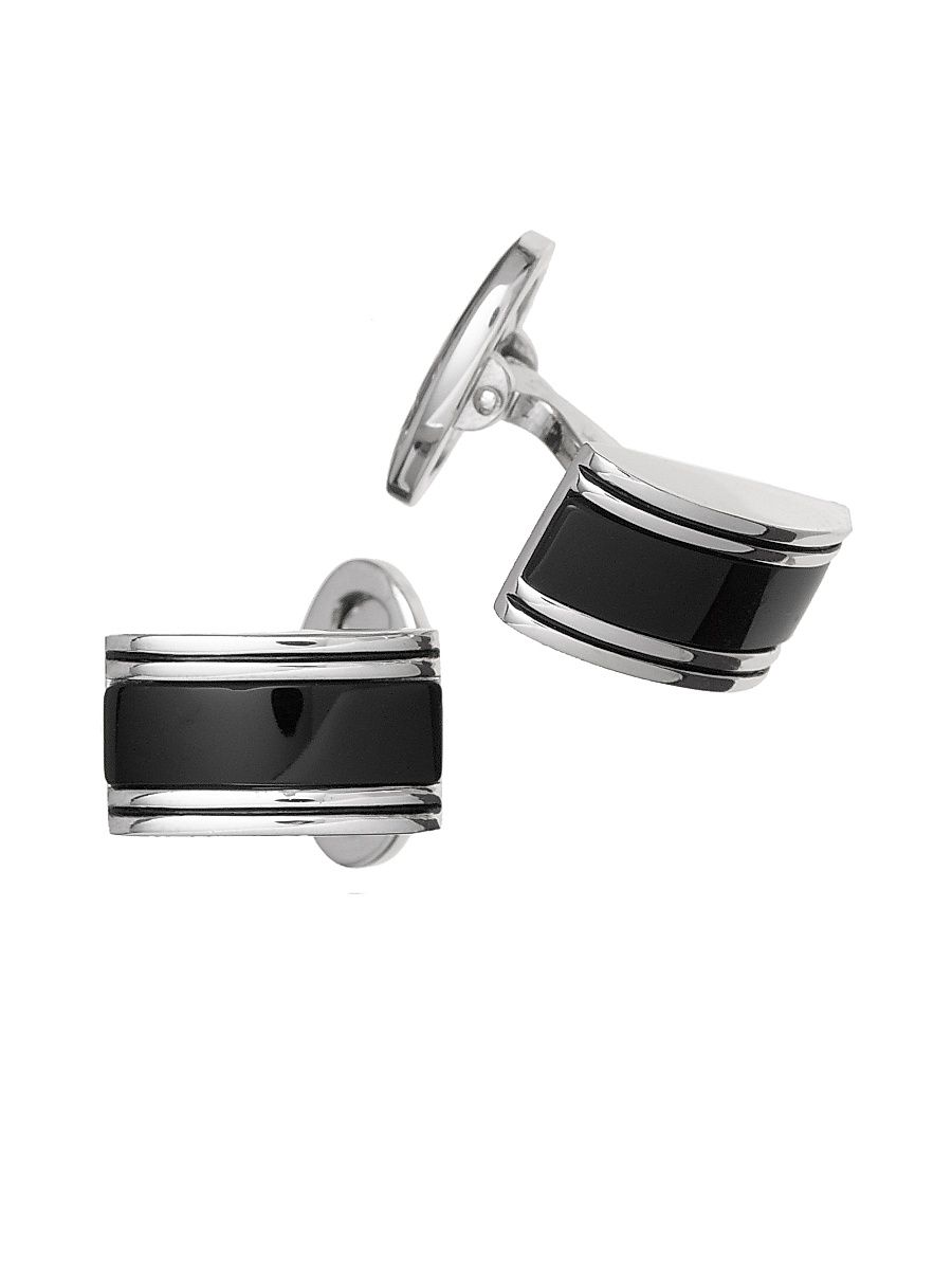 Men's Linear Etch Sterling Silver & Black Onyx Rectangular Cufflinks - Black