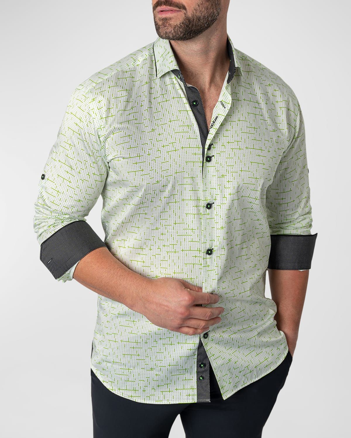 Men & apos;s Contrast-Reverse Patterned Dress Shirt