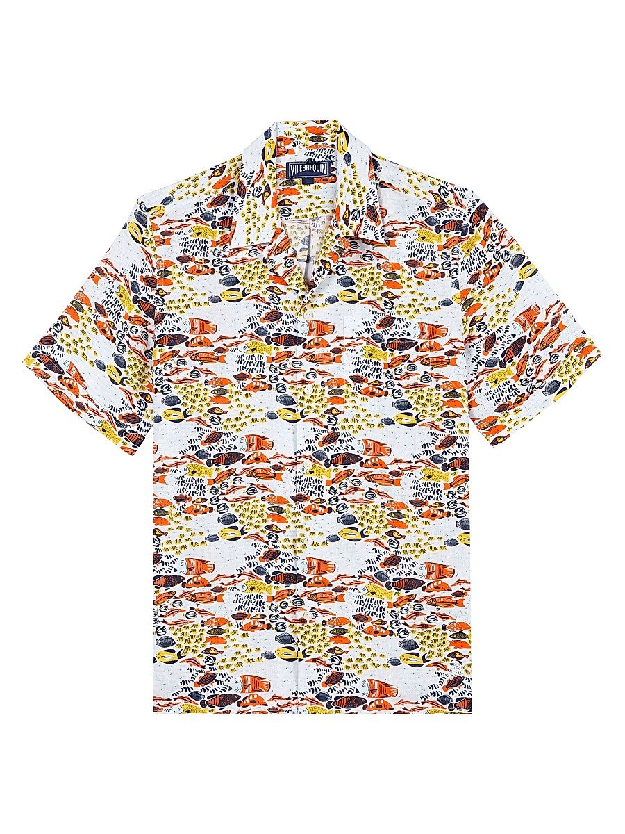 Men's Fish Fam Linen Camp Shirt - Blanc - Size Medium